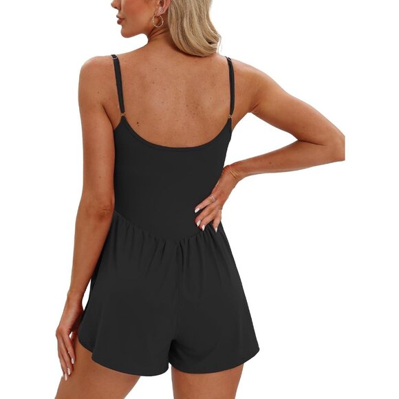 Beaully Women's Black Summer Sleeveless Romper Spaghetti One Piece Outfits - Picture 2 of 5